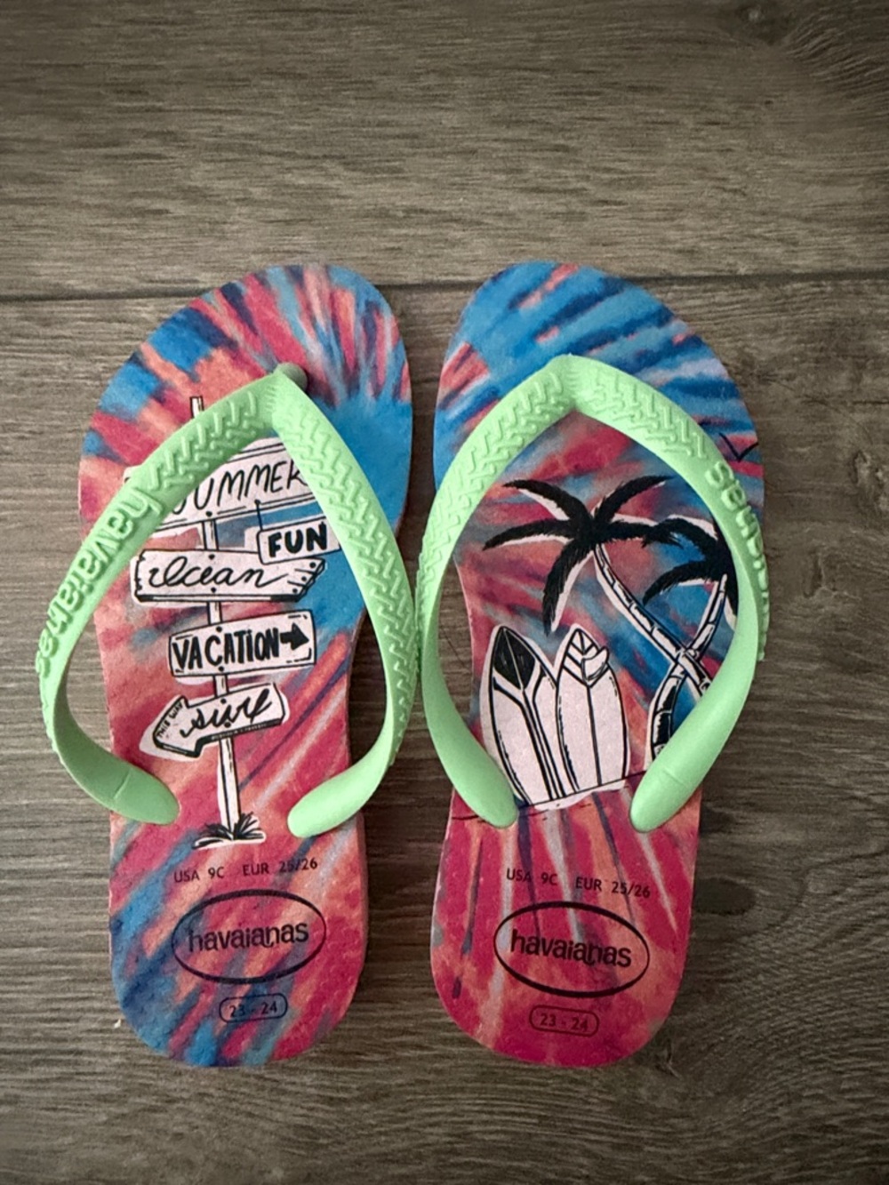 Havaianas Tie-Dye Flip Flops with Neon Mint Straps